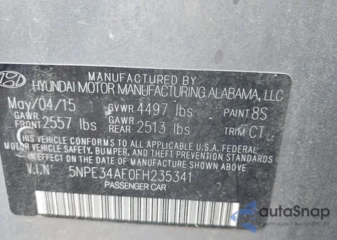 2015 Hyundai Sonata Limited from USA, damaged, VIN 5NPE34AF0FH235341